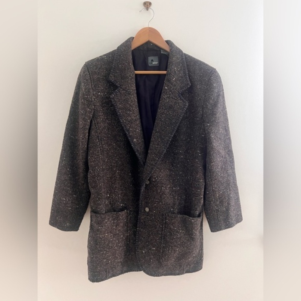 Vintage Tweed Wool Blend Oversized Blazer Coat Blue Gray 12 Academia Liz Wear